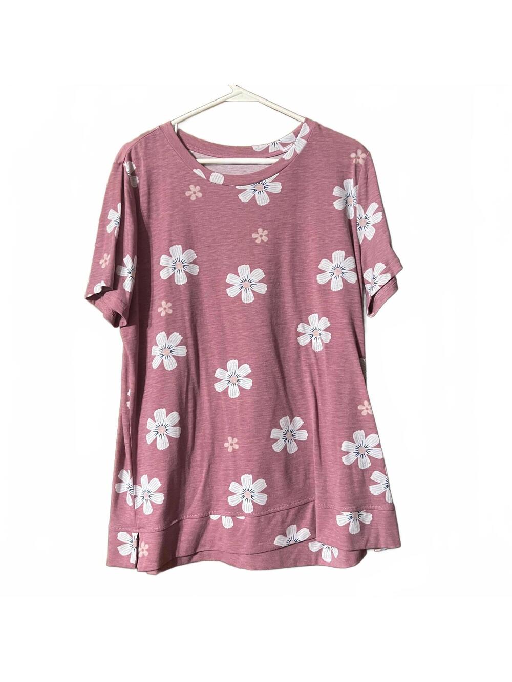 Mauve Floral Print Short Sleeve Top - Large